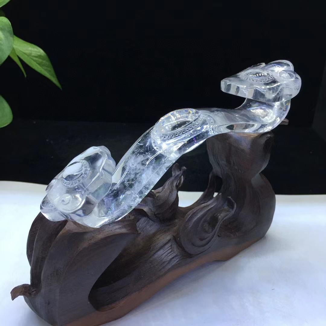 天然白水晶如意摆件原始雕刻家居办公装饰品