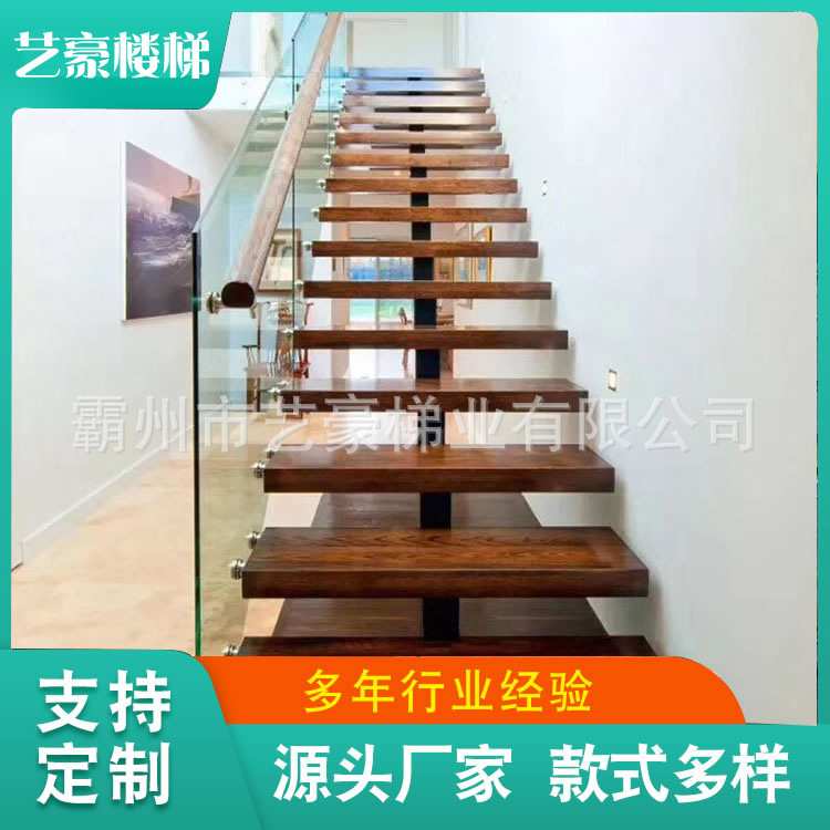 新中式工程轻奢别墅直梁斜梁单梁钢木楼梯造型多样来图创意设计