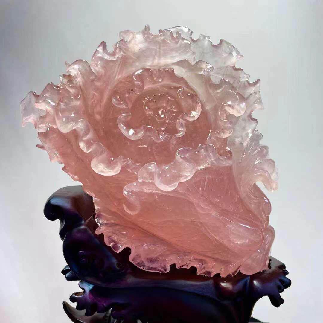 天然冰种粉水晶透体紫白水晶雕白菜 水晶原石摆件白菜