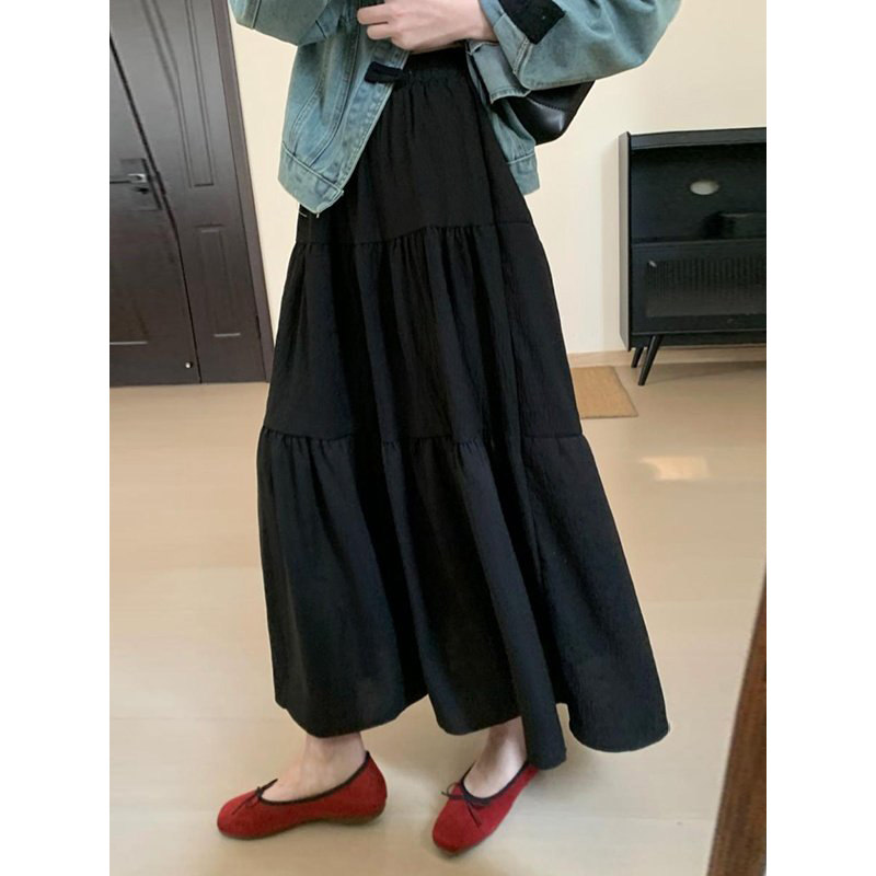 黑色高腰a字半身裙女春夏法式优雅气质高腰垂感蛋糕裙伯克利半裙