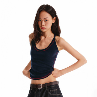美式复古撞色针织工字背心女夏季甜辣修身遮副乳无袖内搭吊带上衣