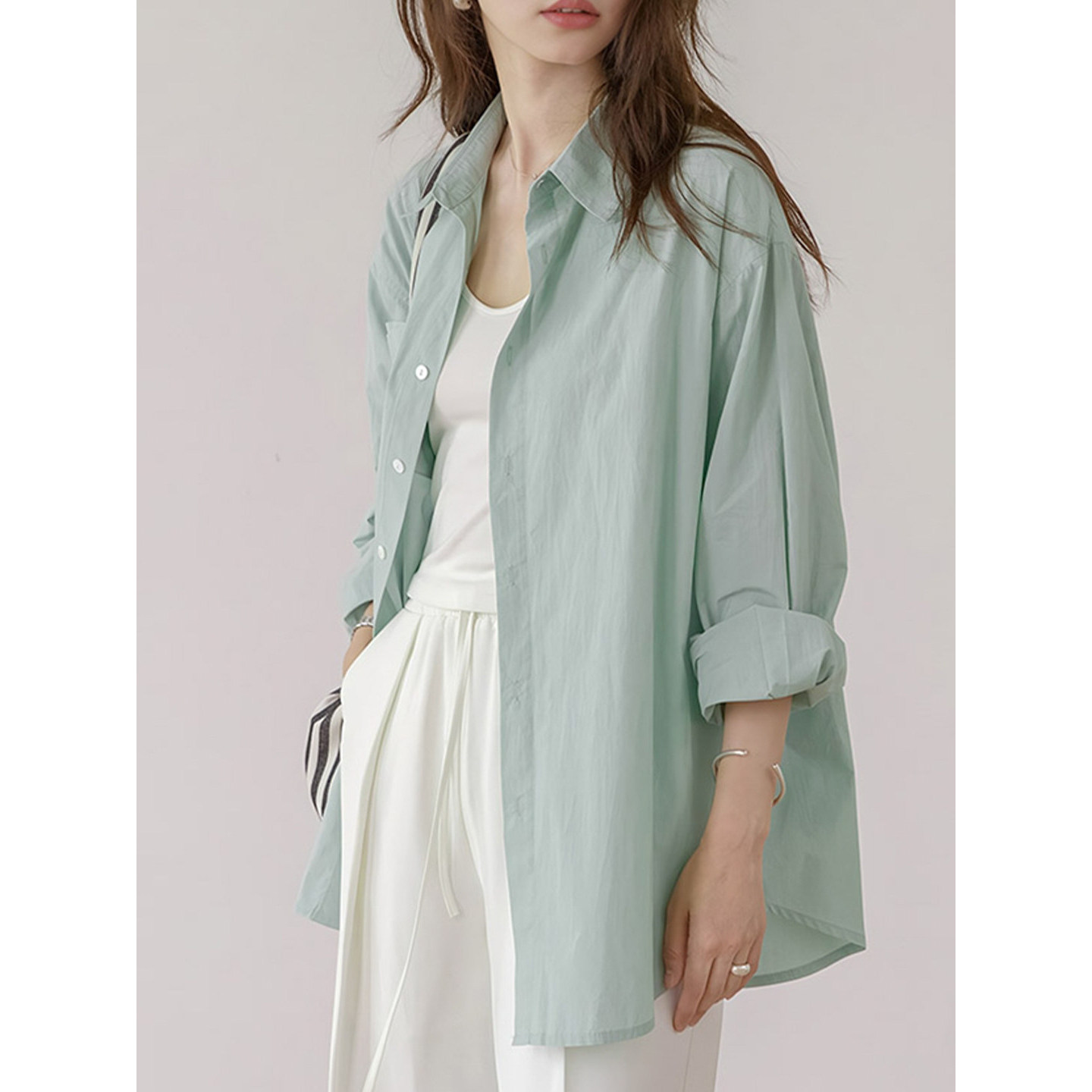 法式气质慵懒风polo领长袖衬衫女春夏薄款宽松高级感防晒衬衣外套