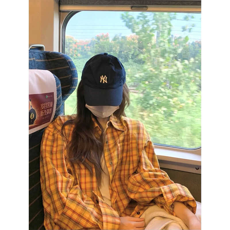 港风复古松弛感宽松黄格防晒衬衫