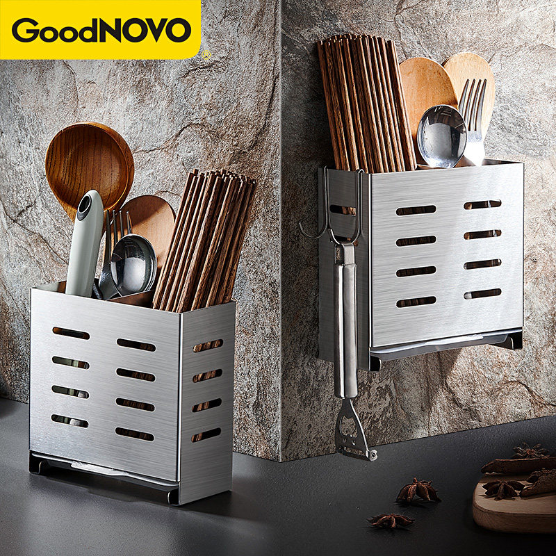 厨房沥水置物架304不锈钢壁挂式可拆卸筷M笼家用免打孔高端筷子篓