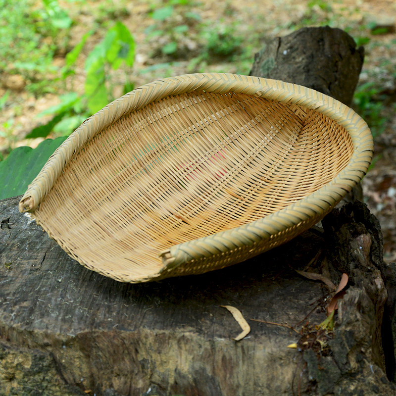 家用筲箕厨房f适用开口撮箕竹芊筛农家簸箕淘米沥水竹筛子手工竹
