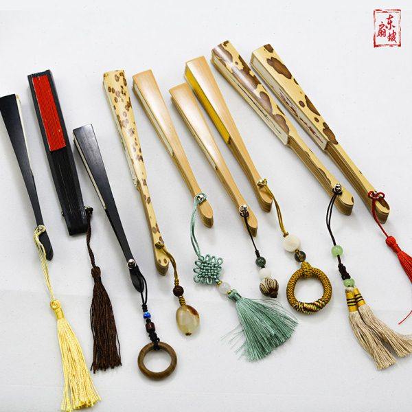 迷你菩提根折扇坠子中国结手工编织复古流苏挂坠古风挂件绿色紫色