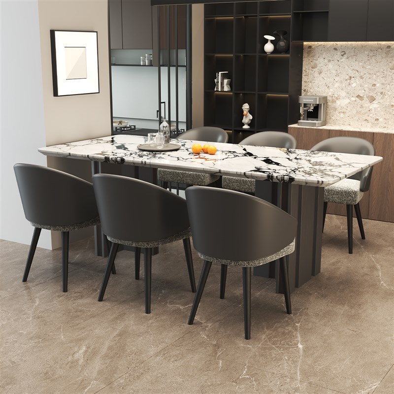 意式极简小户型长方形q家用客厅现代简约大理石餐桌轻奢不锈钢桌