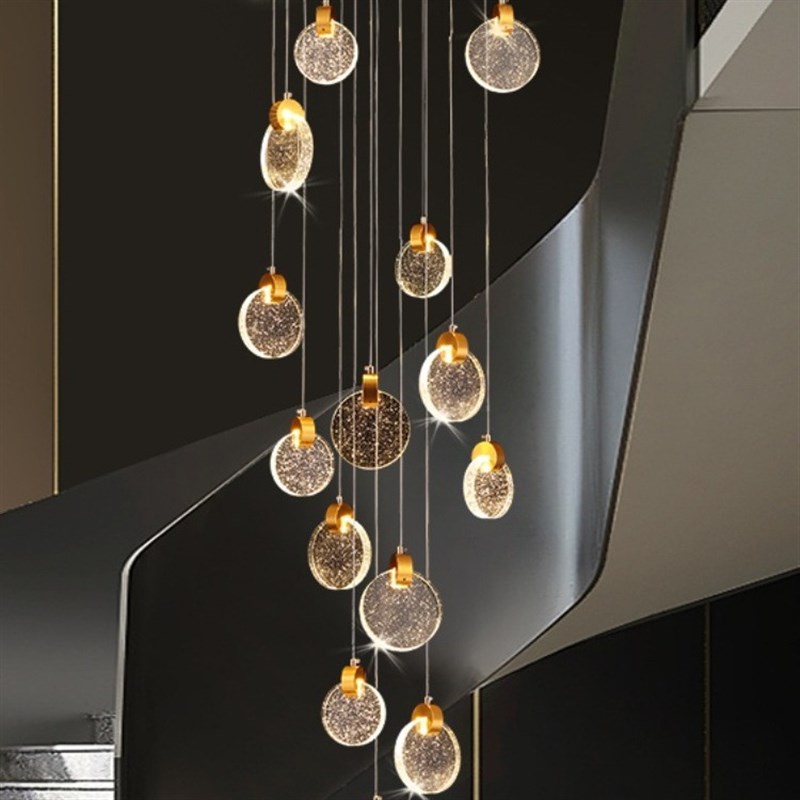 别墅复式楼梯吊灯新款水晶现代简约轻奢旋转loft公Y寓挑空长吊灯