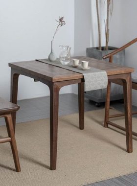 新中式四方桌黑胡桃木实木茶书桌棋牌餐厅阳台小户型八仙桌