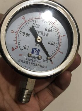 Y60BF不锈钢真空表-0.1-0Mpa富阳玉春仪表