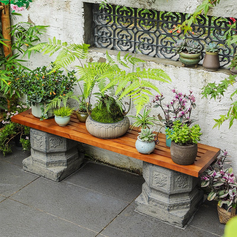 陋石坊庭院实木花架阳台多肉架室外落地花盆架创T意中式盆景置物