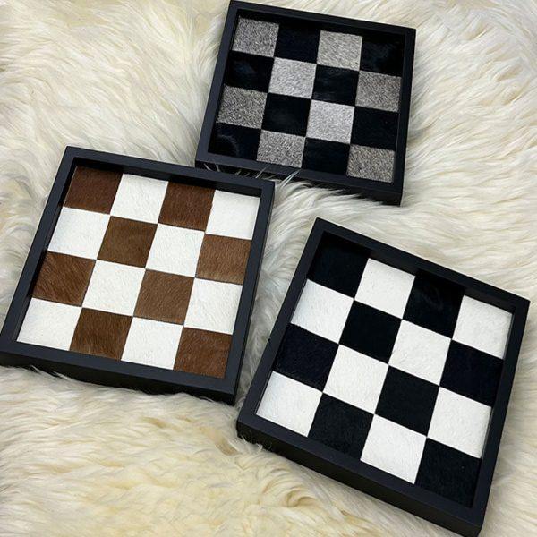 马毛棋盘格托盘彩色配色玄关收纳盘真皮样板房家居摆件高品质,家居饰品,香薰托盘,淘宝优惠券,粉丝福利购,淘宝优惠卷