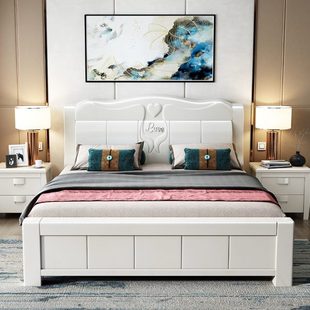 实木床1.8米白色1.5m中式双人床民宿床经济型婚床主卧高箱储物床