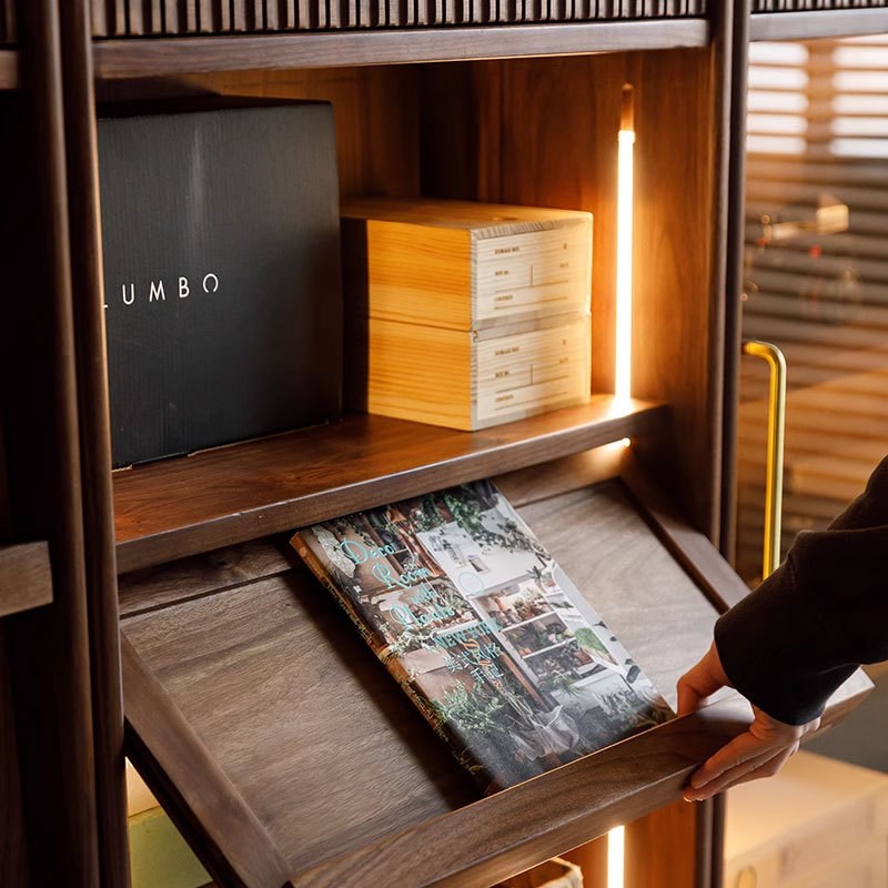 北美黑胡桃木书柜组合去客厅划满墙背景柜书房收纳储物玻璃展示柜