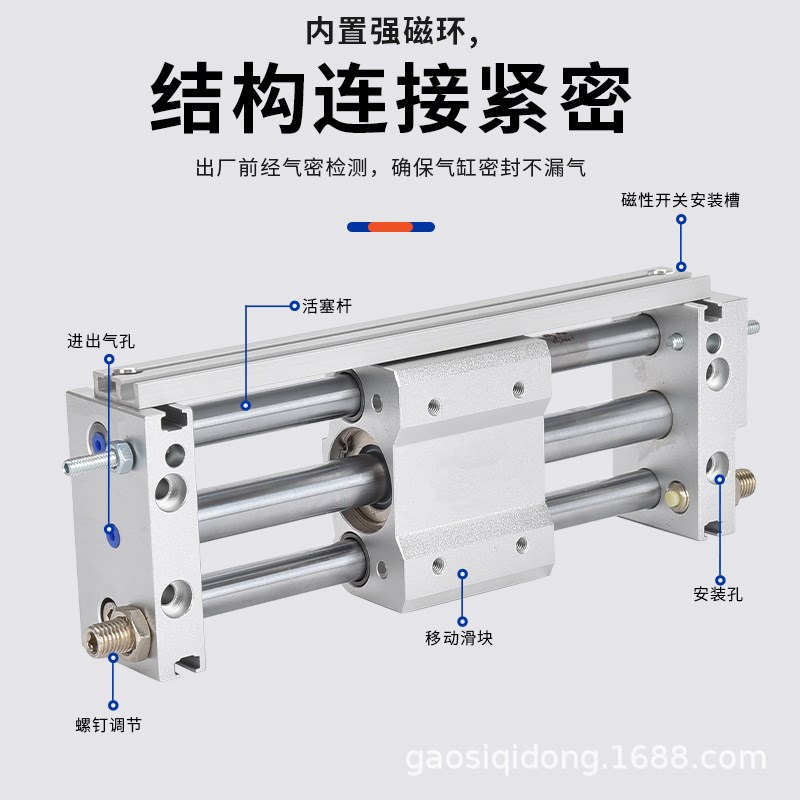 CY1S磁偶式无杆气缸气动滑台CDY1S6/10/15/20/25/32/40长行程导杆
