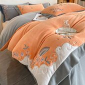 牛奶绒四件套冬季 加厚高端刺绣保暖双面珊瑚绒被套法兰绒床上用品