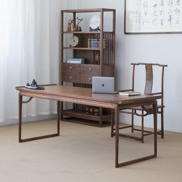 新中式实木书桌椅组合书法桌书案写字台榆木画桌书房仿古禅意画案