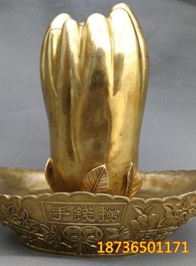 纯铜捞钱手佛手聚宝盆强力招财礼品铜器客厅家居装饰品桌面摆件