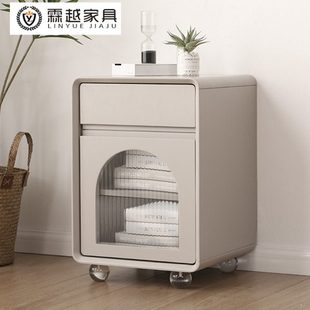 奶油风床头柜高款高级极简现代卧室床边柜实木小收纳柜子储物柜