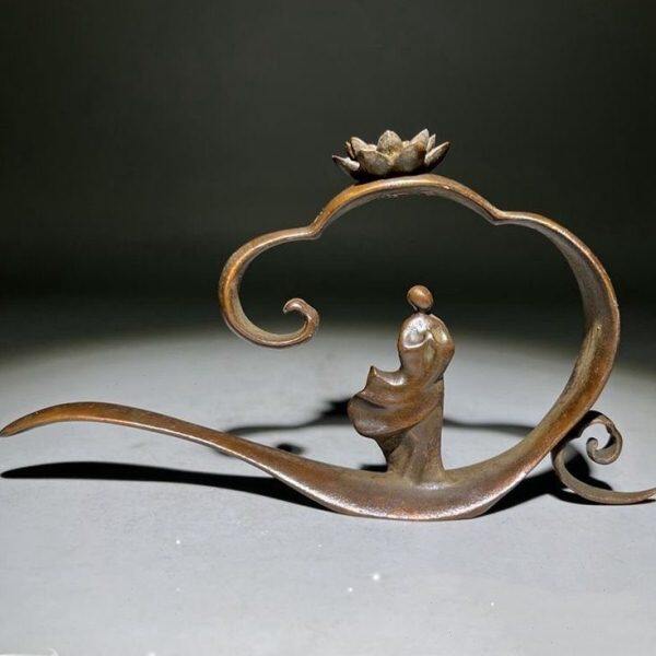 古玩老铜器禅意莲花倒流香架家用檀香炉书房玄关茶道创意香薰炉