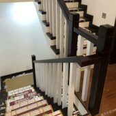 室内黑白实木飘窗护栏 方柱款 长沙小复式 公寓楼梯扶手定做简欧式