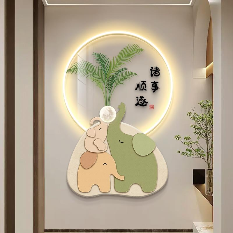 背景客厅灯大象过感高级画风墙挂画奶油走廊道现代简约玄关装饰画