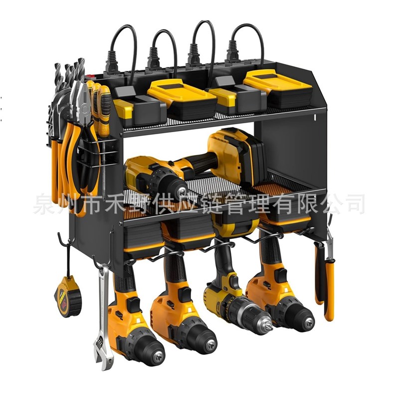 铁艺手电钻支架壁挂式电动工具架带电源收纳架车库工具储物置物架