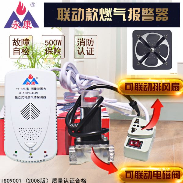 家用燃气天然气报警器液化气煤气泄漏探测器三联动电磁阀排风扇