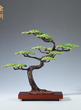 铜金岁月迎客松铜树工艺品摆件客厅玄关样板间仿真绿植迎客松摆件
