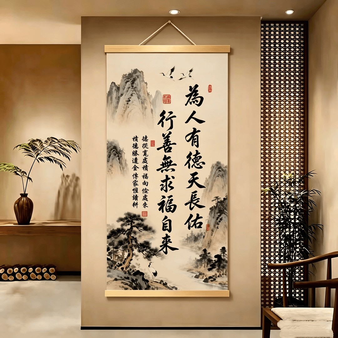 【为人有德天长佑】新中式客厅玄关书房办公室背景墙店铺装饰挂画