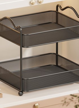 玄关钥匙收纳盒桌面装饰摆件入户门置物架双层茶S杯架轻奢高档客