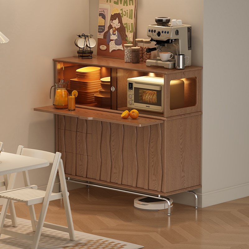 中古风微波炉餐边柜咖啡机柜一体客餐厅实木玻璃柜U酒柜茶水柜斗
