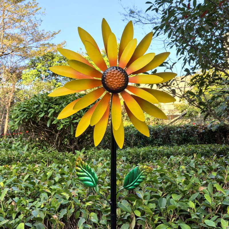 阳台花园庭院铁艺旋转小风车户外景观布置金属装饰创意摆件向阳花