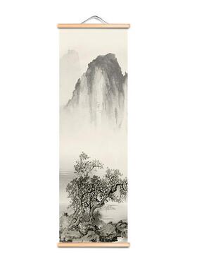 卓宇实木挂画 装饰卷轴画实木挂画水墨山水画 家居喷绘装饰画