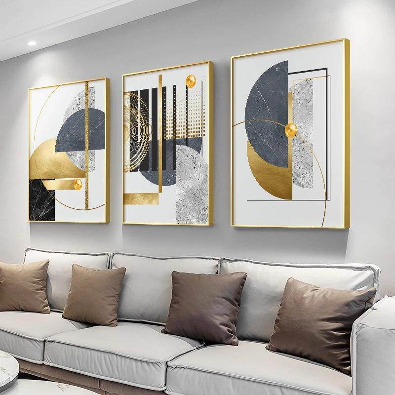 高清轻奢金色珠光烨旋挂画酒店别墅家居画廊走廊挂画背景墙喷绘画