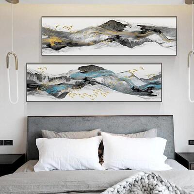 现代简约单幅山水画逶迤重山喷绘画创意沙发背景墙装饰画挂画油画
