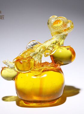 琉璃柿子高档艺术品如意摆件客厅玄关桌面装饰品搬家送礼乔迁礼物