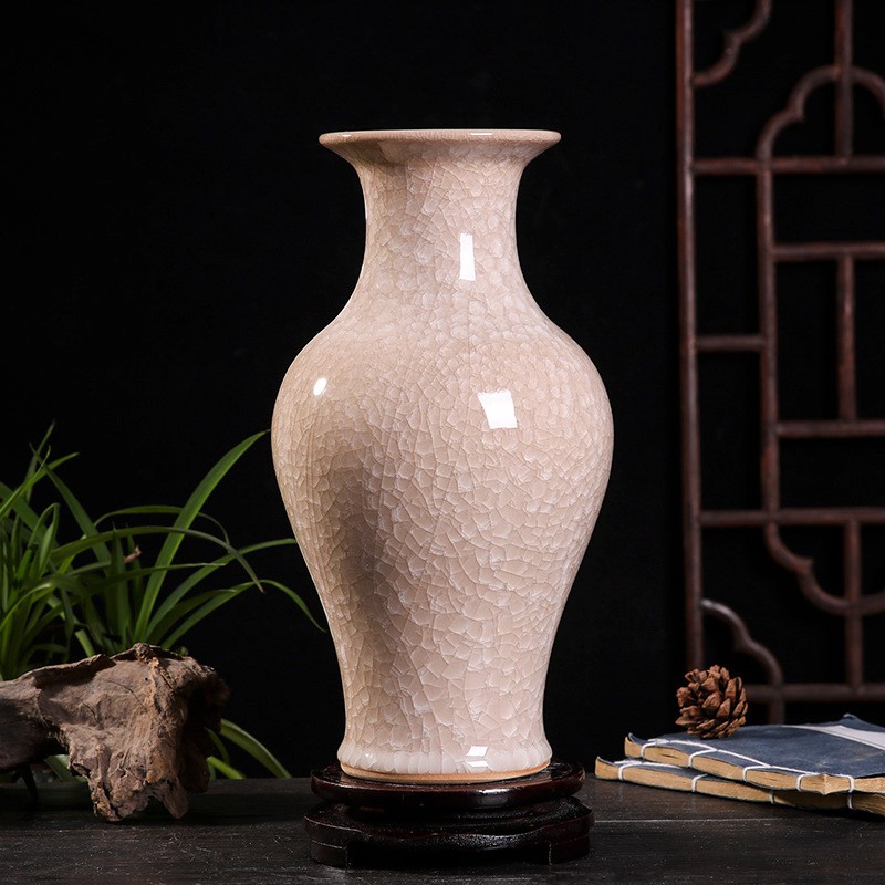 裂釉玉冰片陶瓷花瓶赏瓶景德镇瓷器家居工艺品装饰中式电视柜摆件