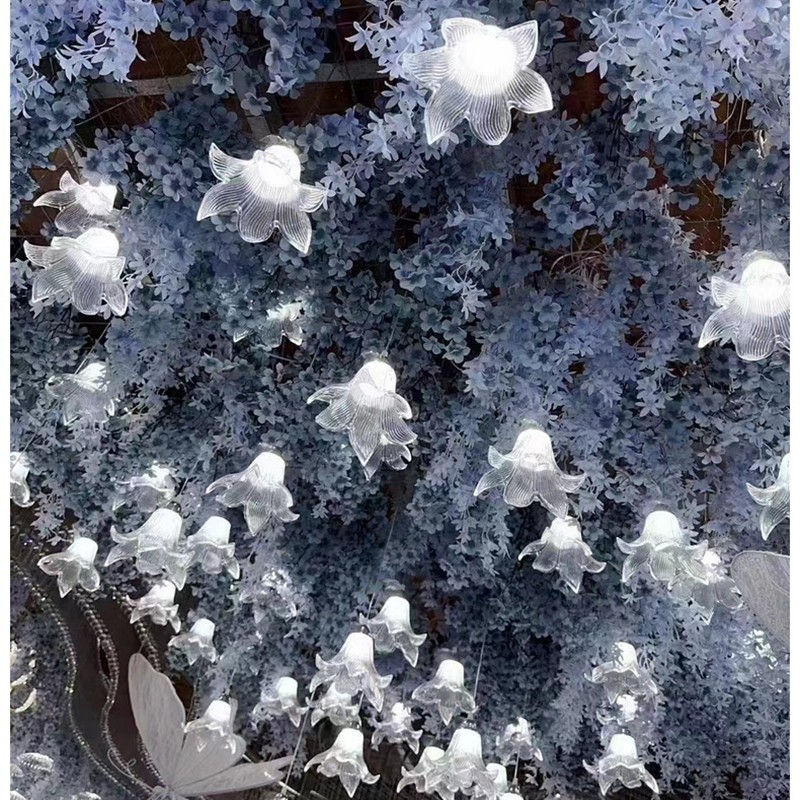 新款婚庆道具网红玉兰花吊串紫荆花吊顶灯酒店婚礼堂舞台背景装饰