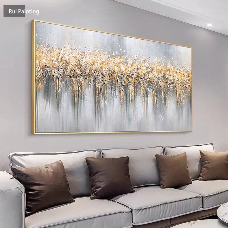 纯手绘油画黄金树轻奢抽象肌理画新年客厅挂画沙发背景装饰画
