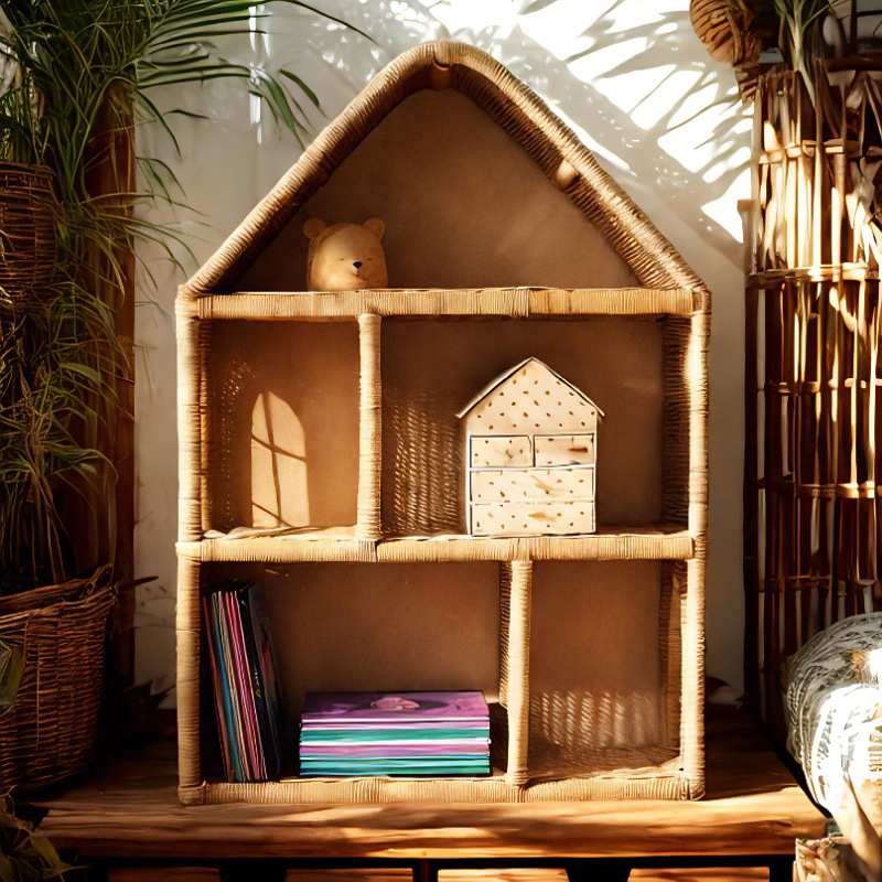小屋形壁挂藤编置物架多功能物品陈列墙面收纳装饰展示架子