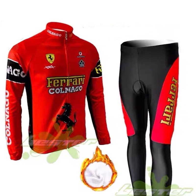 法拉利红色山地自行单车长袖骑行服抓绒厚款动感单车服骑行衣服厚