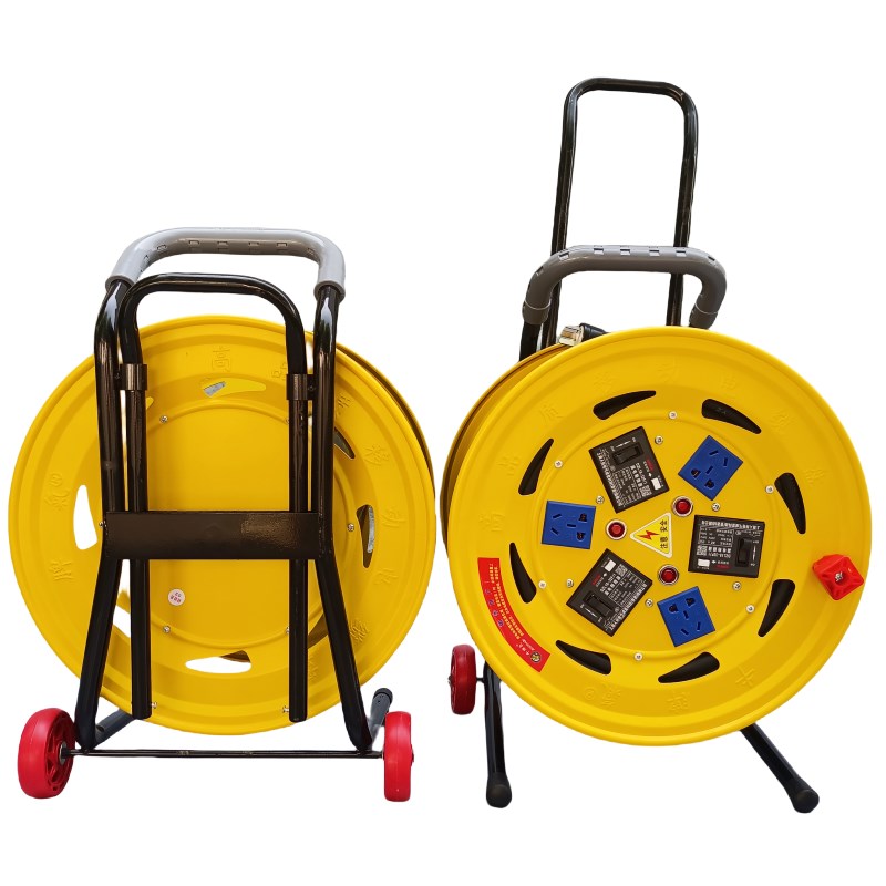 220V一机一闸一保移动电缆拖线盘3开3插电源接线卷线绕线盘收线轴