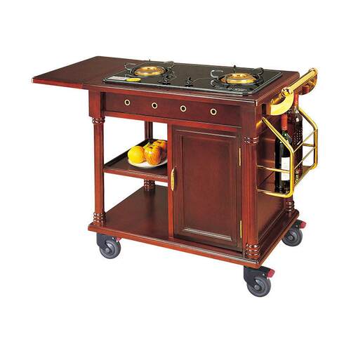 C-57豪华酒店饭店餐厅红木色双头豪华鲍鱼车移动煮餐车配煤气炉