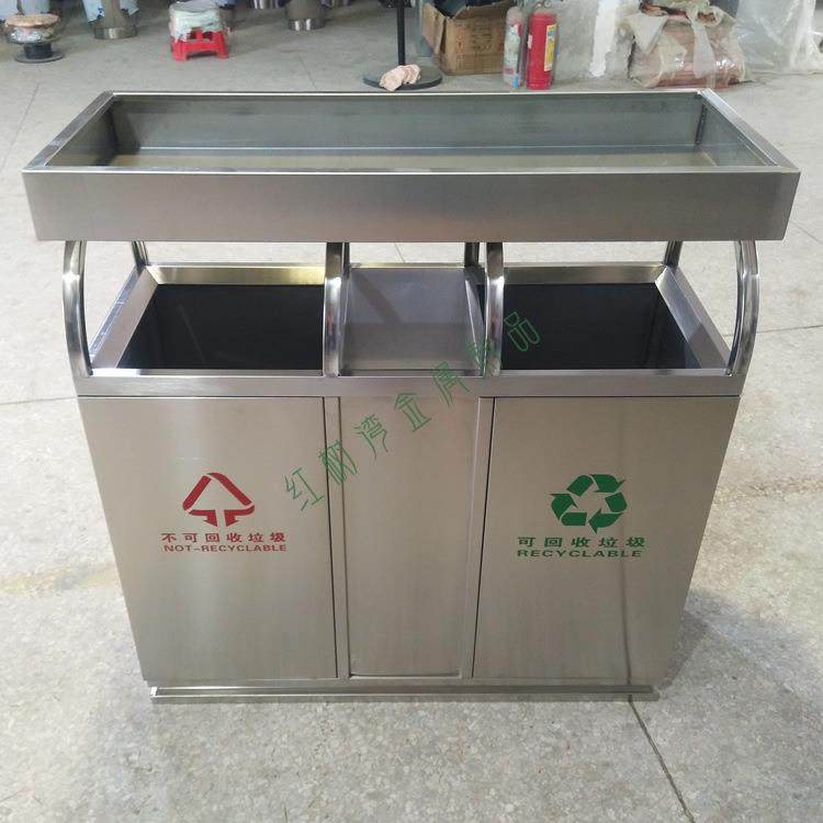 户外不锈钢种花垃圾桶公园景区分类不锈钢果皮箱带种真花垃圾桶