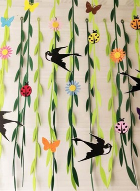 幼儿园走廊吊饰教室天花板棚顶挂饰商场店铺吊顶春天装饰柳条燕子