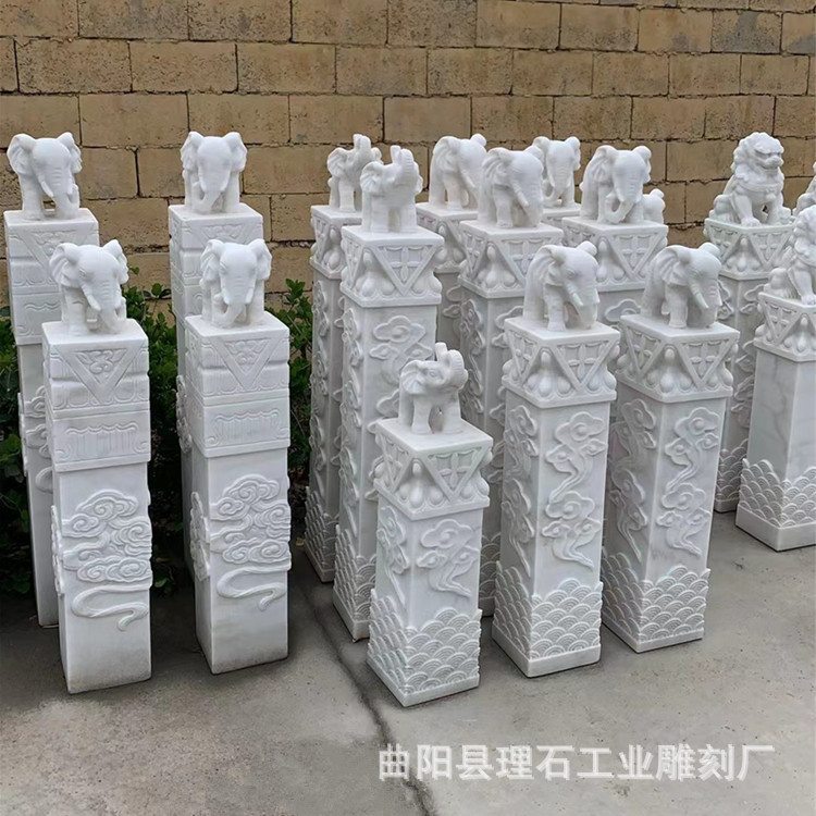 石雕拴马桩汉白玉石雕拴马桩庭院室内门口装饰石柱小象雕刻工艺品