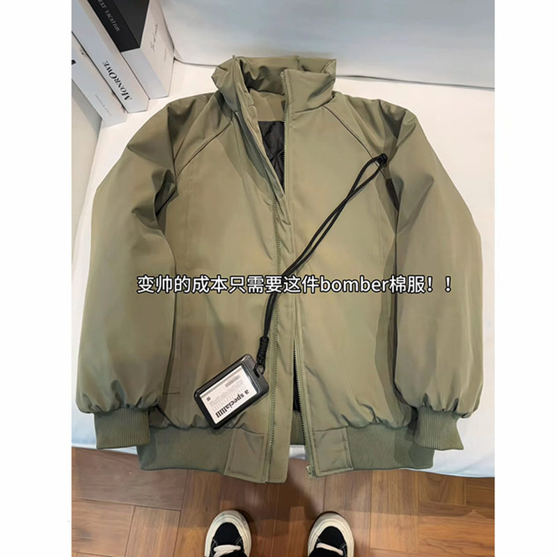 立领拼接加棉夹克棉服男冬季美式潮牌设计感加厚保暖棉袄外套男女