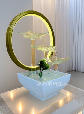高档玻璃荷叶客厅循环流水喷泉摆件办公室招财简约装饰品滴水