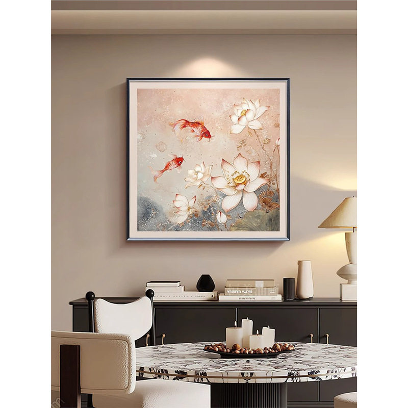 《鲤跃金荷》2025客厅装饰画现代轻奢感卧室壁画锦鲤荷花餐厅挂画